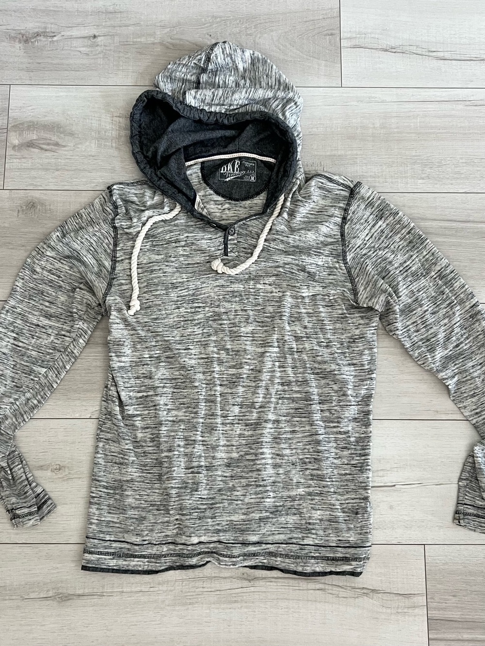 BKE Buckle Mens Pullover 1/4 Zip Distressed Sweater Shirt White/Gray Medium